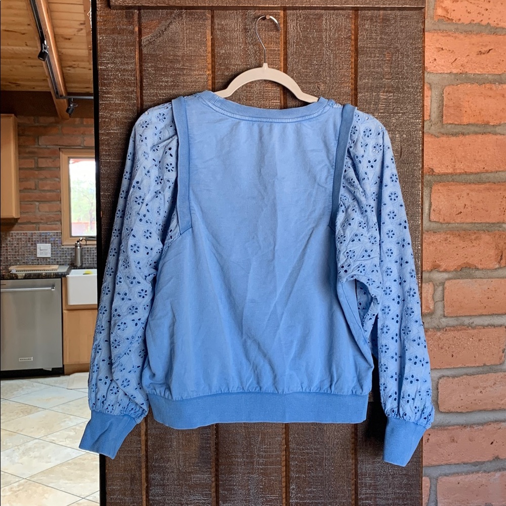 Anthropologie Pilcro Women Washed Eyelet Blue Sweatshirt Top Size XXS Preppy - Picture 5 of 16